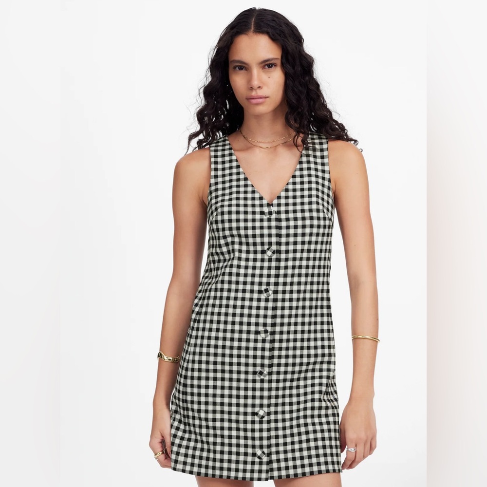 Madewell V-Neck Mini Vest Dress, Black & White Checkered Gingham Size 4